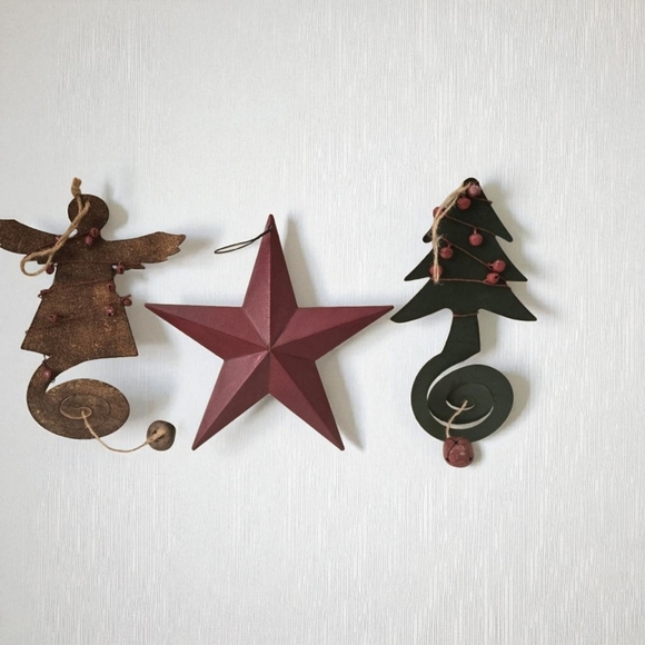 Vintage Rustic Christmas Ornament Set of 3 – Star, Tree & Angel 🎄✨ - Picture 2 of 9